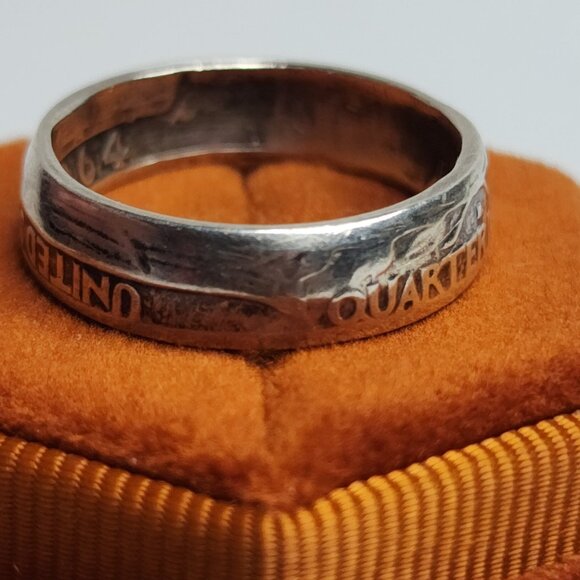 1964 Quarter Dollar Coin Ring Size 8 90% Silver Handmade Ring Tested USA Vintage - Picture 2 of 16